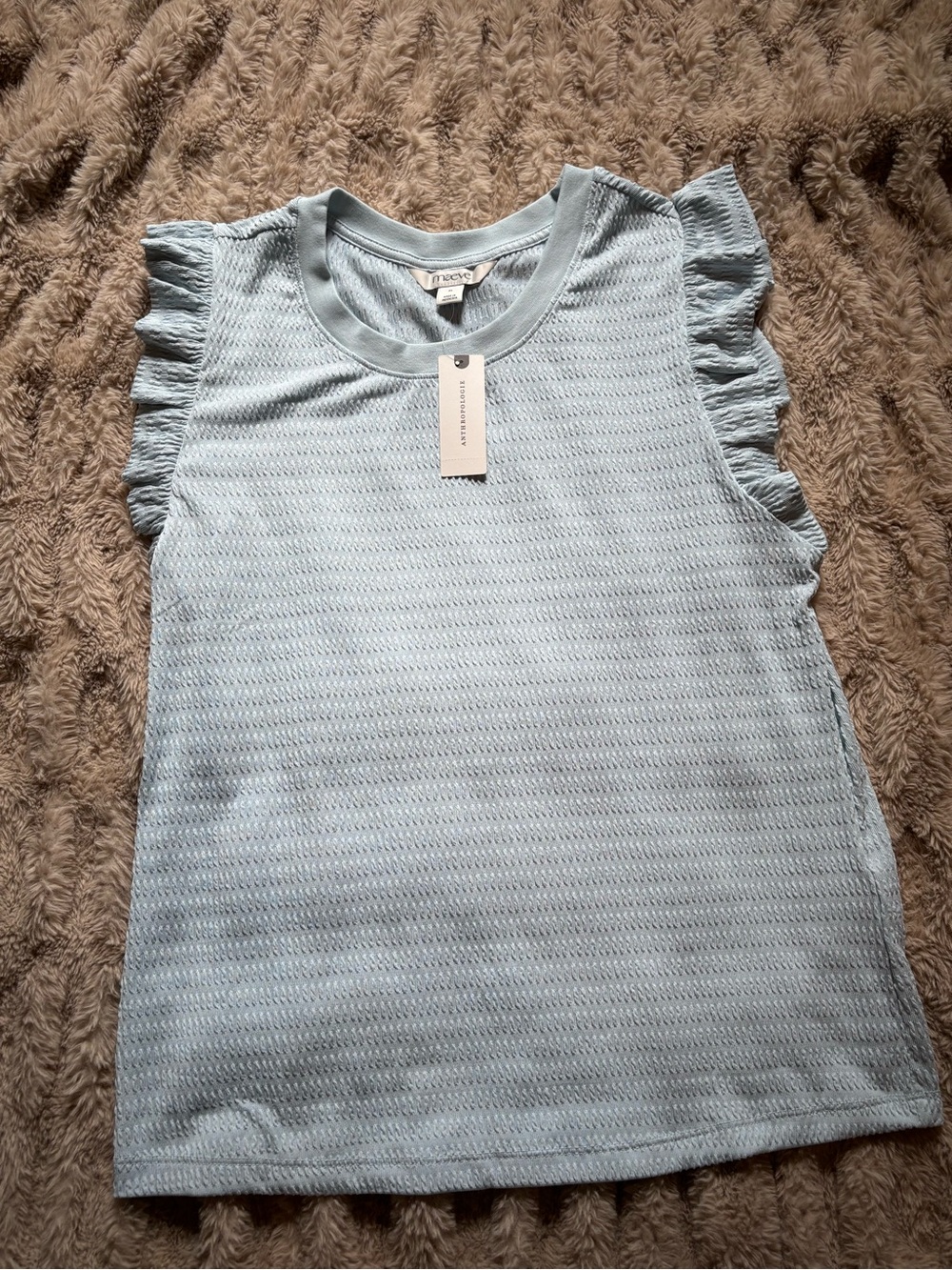 Anthropologie Light Blue Ruffle Sleeve Knit Tank